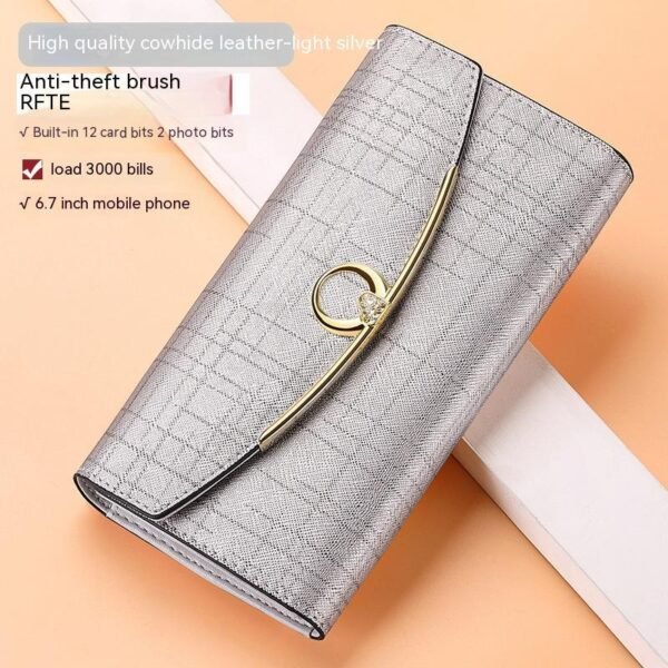 Women's Real Leather Long Large Capacity Wallet Clutch Bag - Image 10