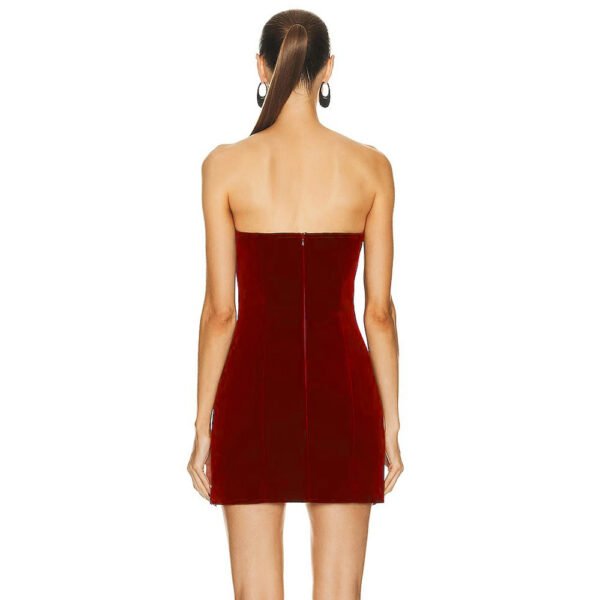 Women's Wine Red Hollowed Heart Shape Diamond Tube Top Dress - Image 9