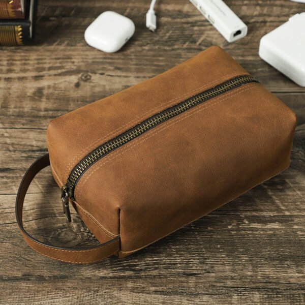 Crazy Horse Leather Digital Accessories Handheld Storage Zipper Bag