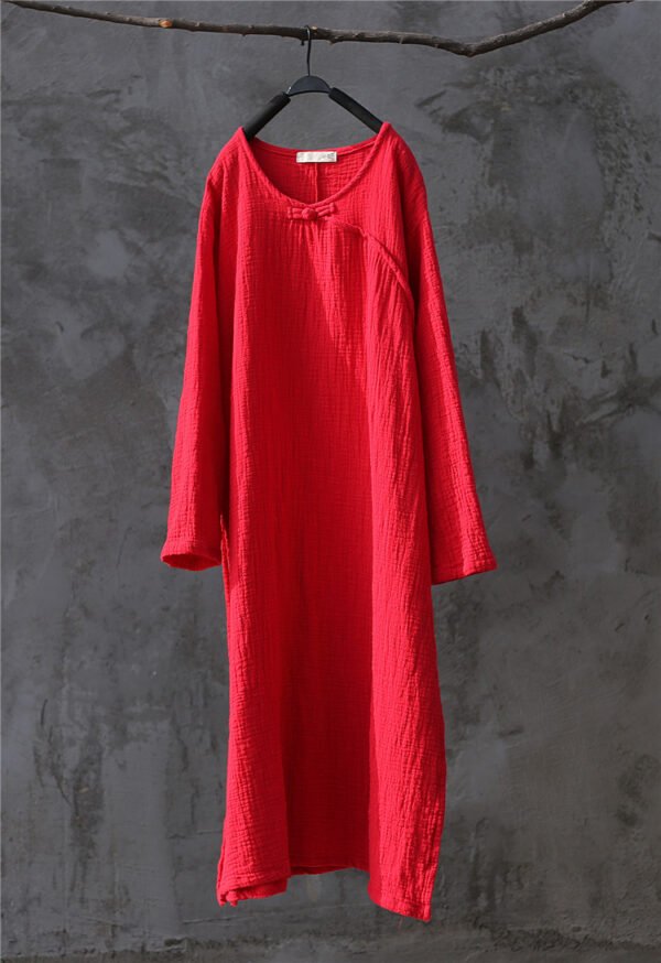 Artistic Retro Chinese-style Loose Zen Cotton Linen Dress Robe - Image 10