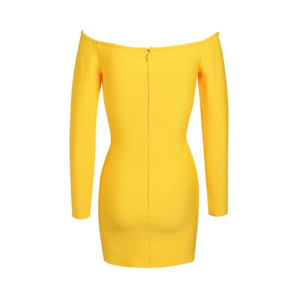 Yellow Long Sleeved Hollowed Out Chain Bandage Mini Dress - Image 4