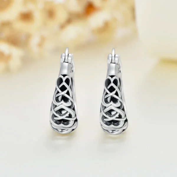 925 Sterling Silver Celtic Knot Vintage Hoop Earrings - Image 3