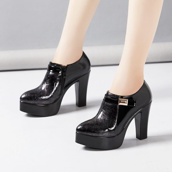 Autumn And Winter New Patent Leather Color Matching High Heel Large Size Work Shoes Women - Image 2