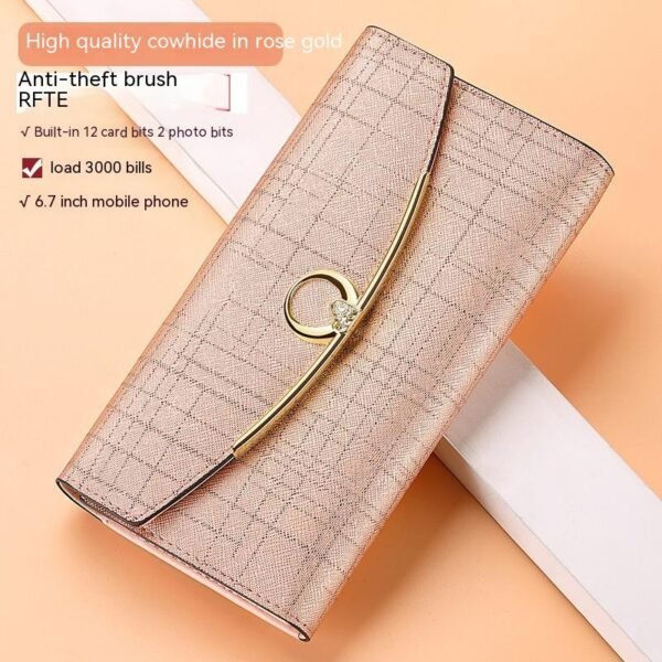 Women's Real Leather Long Large Capacity Wallet Clutch Bag - Image 7