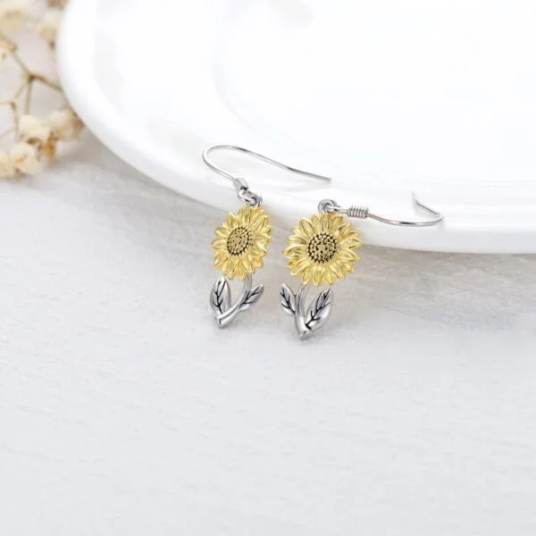 925 Sterling Silver Sunflower Dangle Earrings for Women Girls Teen - Image 3