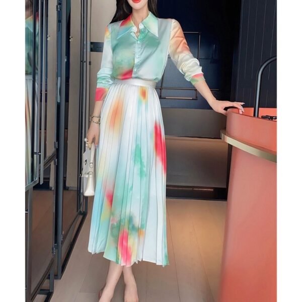 Spring New Suit Skirt Two-piece Western Style Fashionable Printed Shirt Pleated Skirt Elegant Graceful - Image 7