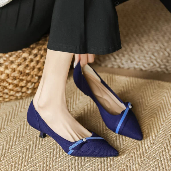 Woven Low-cut Pointed-toe Stilettos Knitted Shoes - Image 3