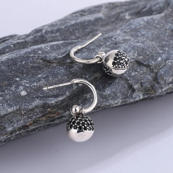 925 Sterling Silver Wishing Ball Small Design Zircon Earrings - Image 2