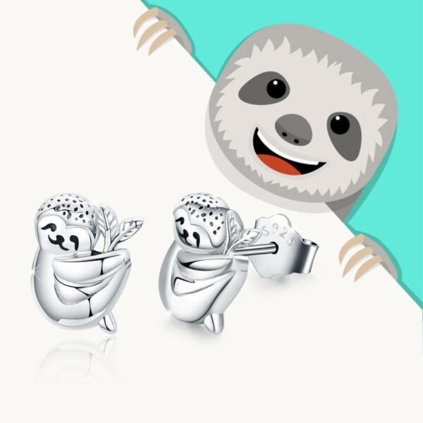 925 Sterling Silver Sloth Small Animal Hypoallergenic Earrings For Sensitive Ears - Image 5