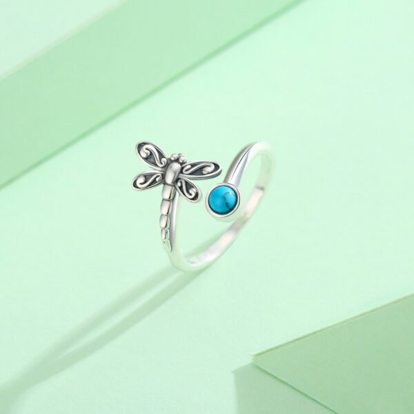 925 Sterling Silver Dragonfly Open Ring Turquoise Cute Animal Jewelry - Image 2