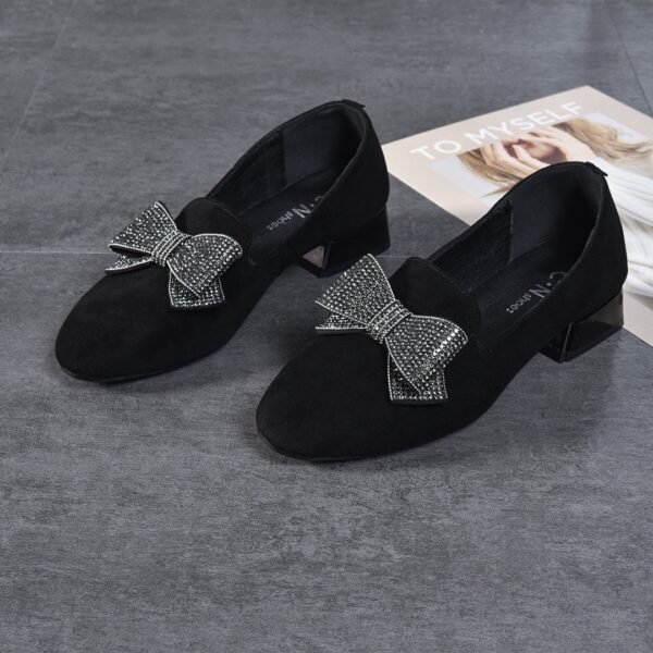 All-matching Round Toe Rhinestone Bow Leather Shoes - Image 8