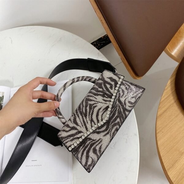 Zebra Pattern Splicing Manual Diamond Inlaid Bag - Image 6