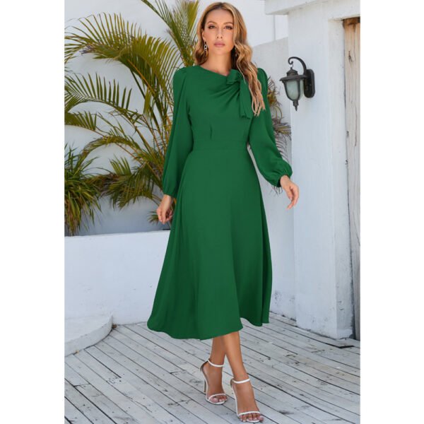 Autumn And Winter Long Sleeve Round Neck Bowknot Dress - Image 2