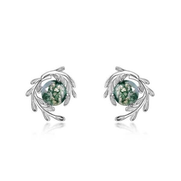 Women's Green Moss Stone Water Plants Agate Earrings - Image 6