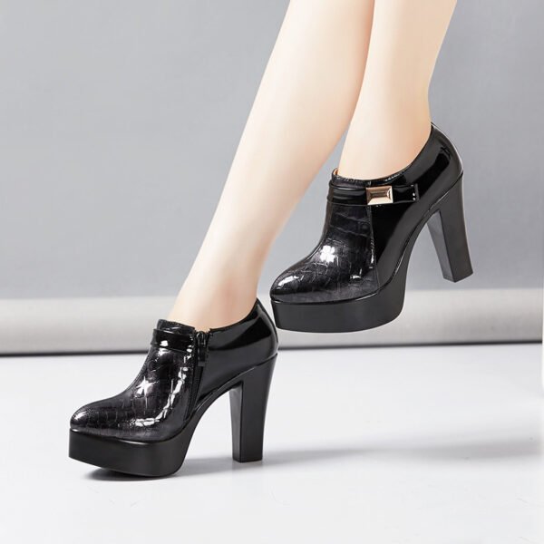 Autumn And Winter New Patent Leather Color Matching High Heel Large Size Work Shoes Women - Image 4