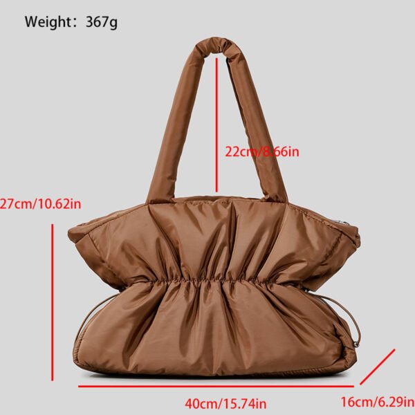 Autumn And Winter Pleated Cotton Filled Large Capacity Handbag For Women - Image 10