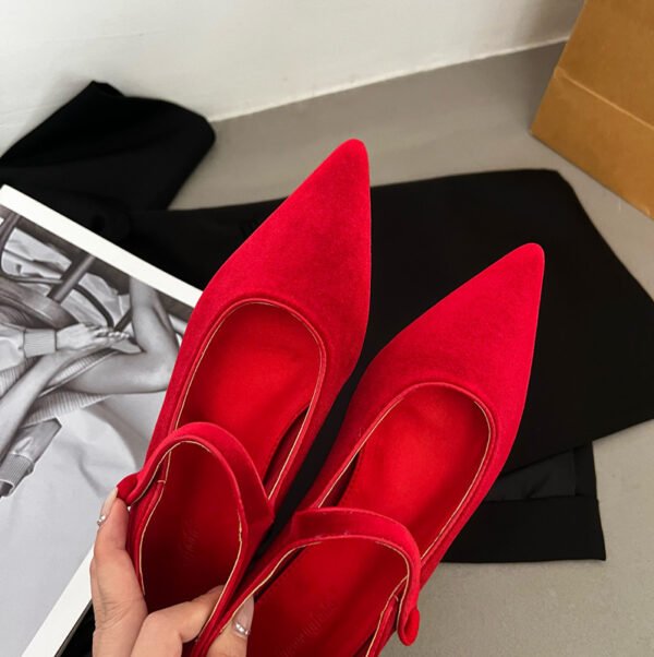 Women's French-style Pointed Buckle Velvet Flat Shoes - Image 7