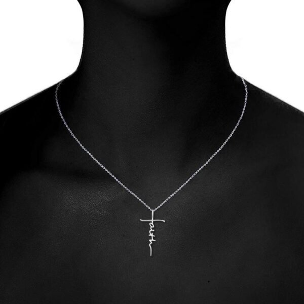 925 Sterling Silver Faith Cross Pendant Necklace - Image 4