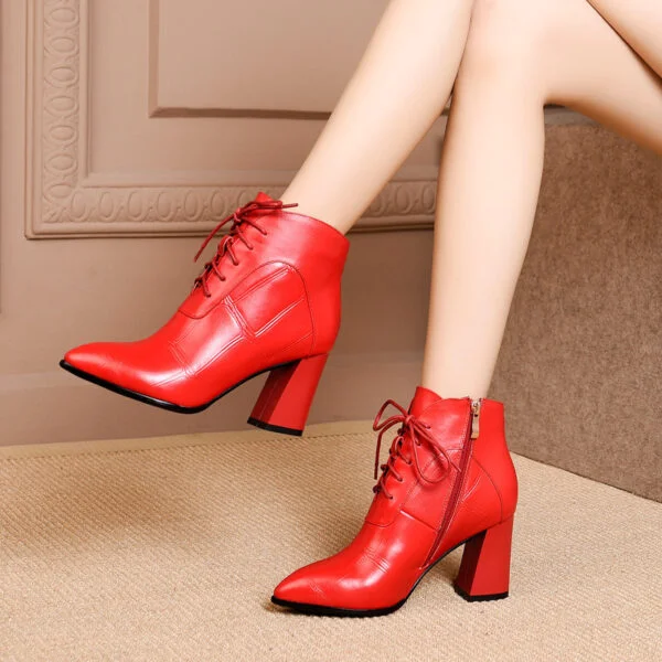 All-match thick heel leather boots high heel boots women - Image 5