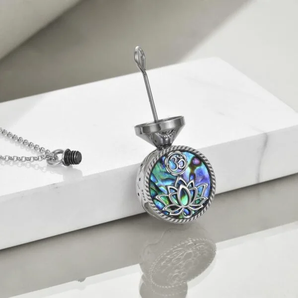 925 Sterling Silver Yoga Lotus Urn with Abalone Shell Memorial Cremation Necklace Jewelry - Image 3