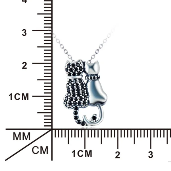 Black And White Cat Necklace With Diamonds - Image 3