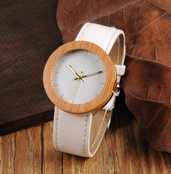 Wood table handmade hot bamboo wood leather belt quartz movement female watch - Image 6