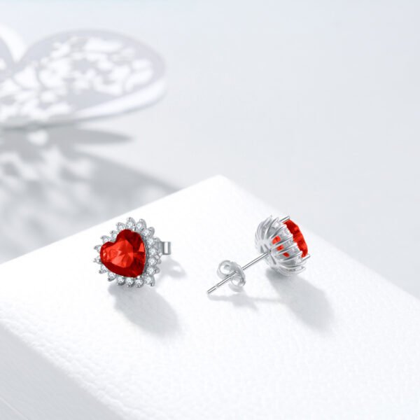 Birthstone Zircon Earrings for Women Girls Heart Shape Stud Earrings - Image 3