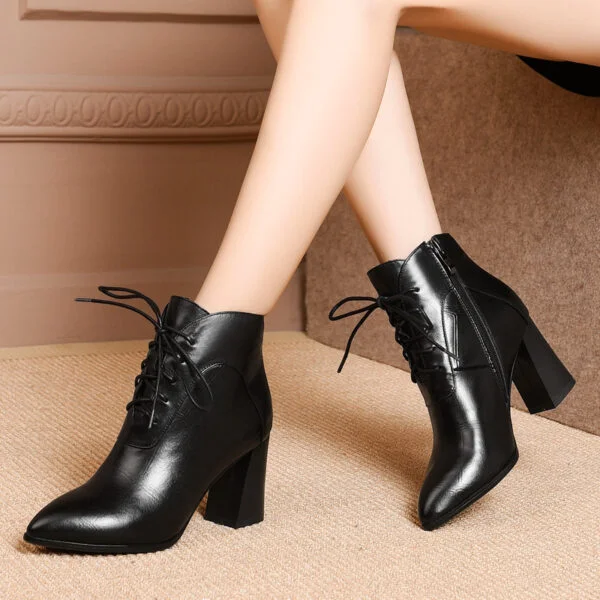 All-match thick heel leather boots high heel boots women - Image 3