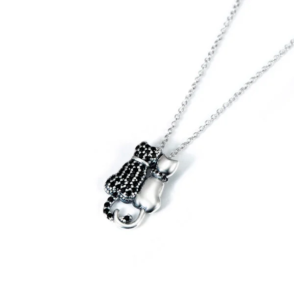 Black And White Cat Necklace With Diamonds - Image 4