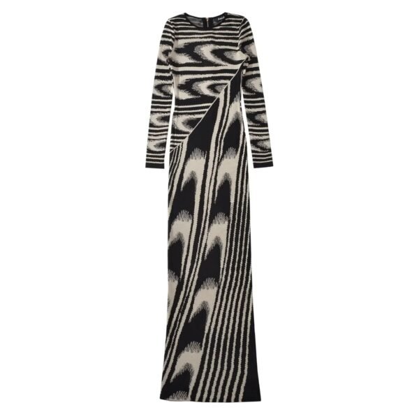 Abstract Jacquard Half Zipper Knitted Sheath Dress - Image 5