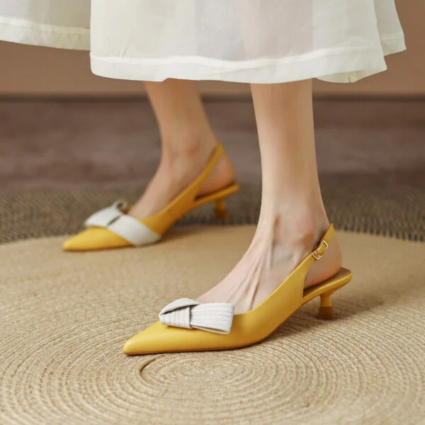 Baotou Slingback Sandals Female Pointed-toe Bowknot Full Leather - Image 9