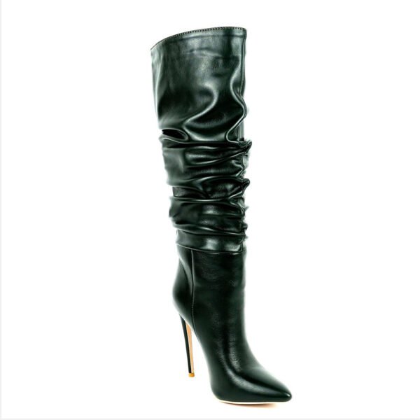 Autumn And Winter Folds Pointed Toe High-Tube Women'S Boots European And American Fashion Sexy Black Women'S Stiletto High Heel - Image 5