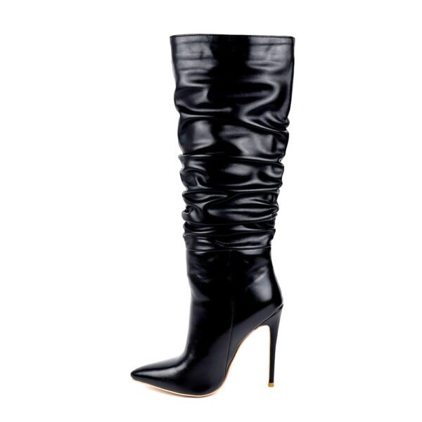 Autumn And Winter Folds Pointed Toe High-Tube Women'S Boots European And American Fashion Sexy Black Women'S Stiletto High Heel - Image 7