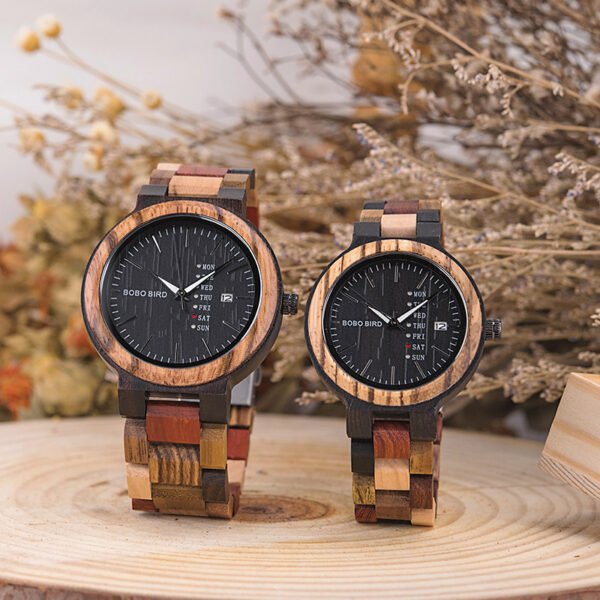 Art Retro Student Couple Wooden Quartz Watch - Image 2