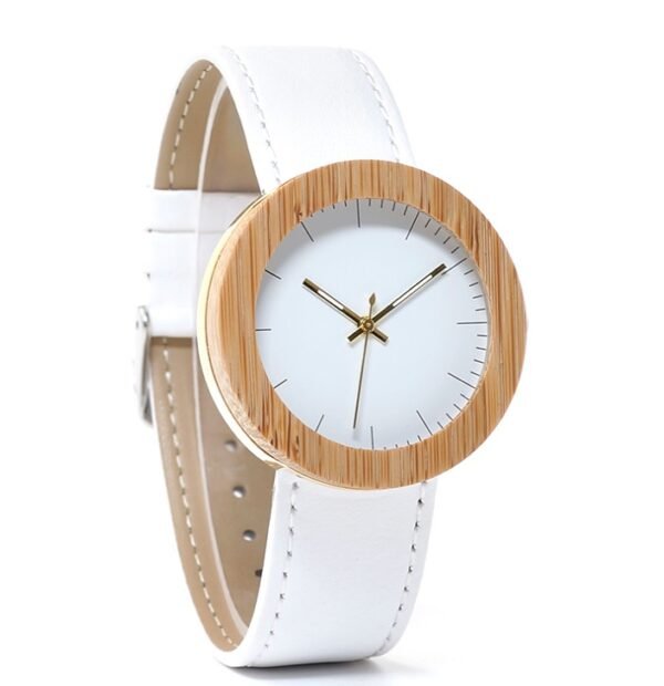 Wood table handmade hot bamboo wood leather belt quartz movement female watch - Image 8