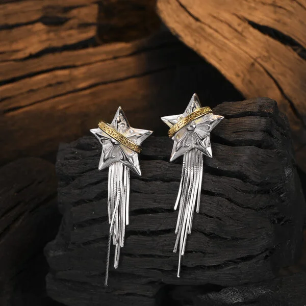 925 Sterling Silver Earrings Design Tassel Niche Five-pointed Planet - Image 8