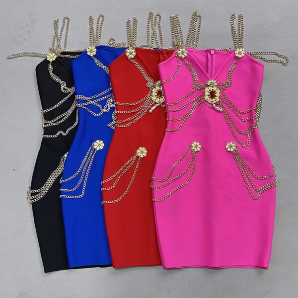 Women's Gold Chain Bandage One-piece Dress - Image 9