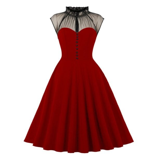 Women's Mesh Stitching Flying Sleeves Elegance Retro Dress - Image 7