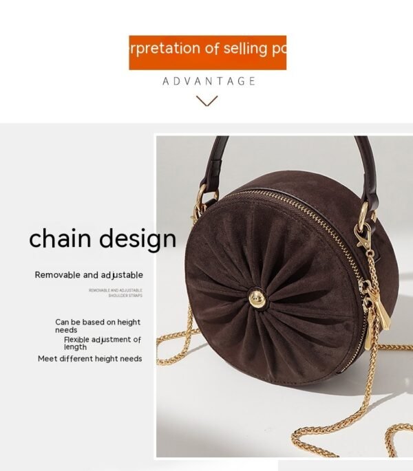 Advanced Sense Classic Style Round Pie Bag Genuine Leather Bag Metal Chain - Image 9