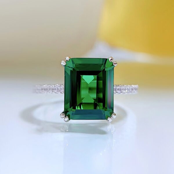 925 Silver Retro Rectangular Car Flat 810 Emerald Women's Ring - Image 10