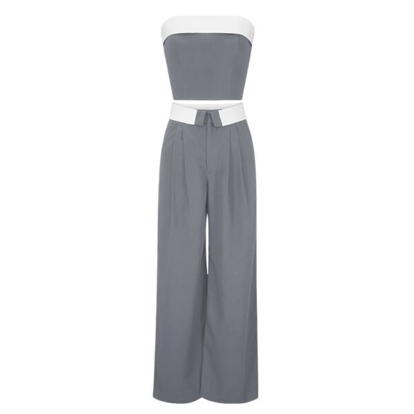 Contrast Color Vest Wide-leg Suit Pants Fashion Casual Two-piece Suit - Image 4