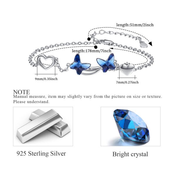 925 Sterling Silver Butterfly Blue Cubic Zirconia Pendant Bracelet Jewelry - Image 5