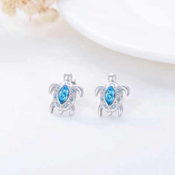 925 Sterling Silver Ocean Theme Sea Turtle Stud Earrings Jewelry - Image 2