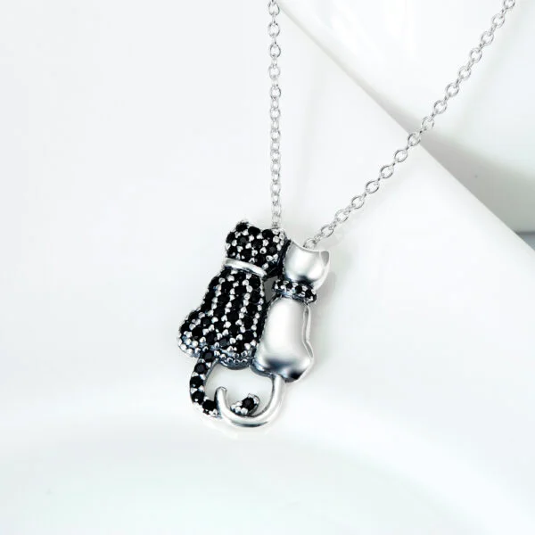 Black And White Cat Necklace With Diamonds - Image 6