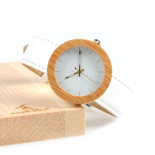 Wood table handmade hot bamboo wood leather belt quartz movement female watch - Image 7