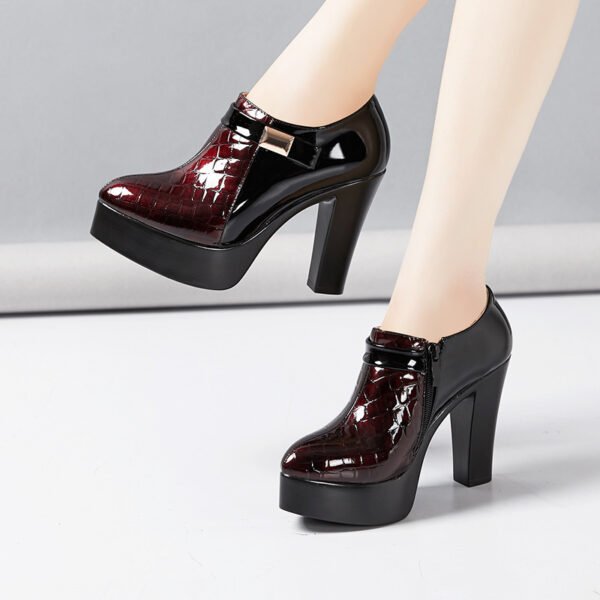 Autumn And Winter New Patent Leather Color Matching High Heel Large Size Work Shoes Women - Image 5