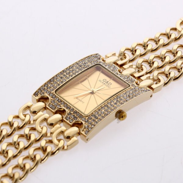 Women's Quartz Watch With Diamonds Three Links Gold And Rhinestones - Image 5