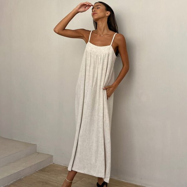 Apricot Soft Skin-friendly Sling Long Dress - Image 2