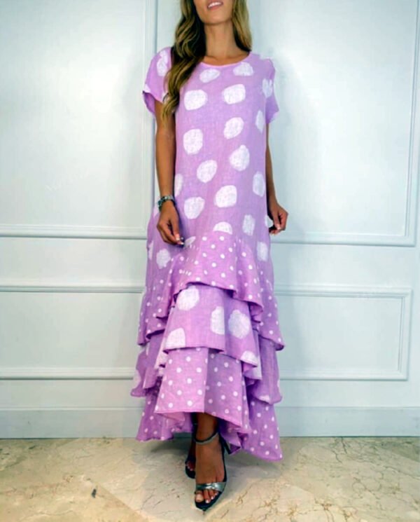 Round Neck Polka Dot Swing Long Dress Women - Image 7