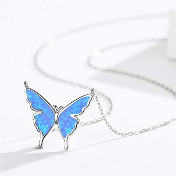 925 Sterling Silver Opal Butterfly Necklace - Image 3